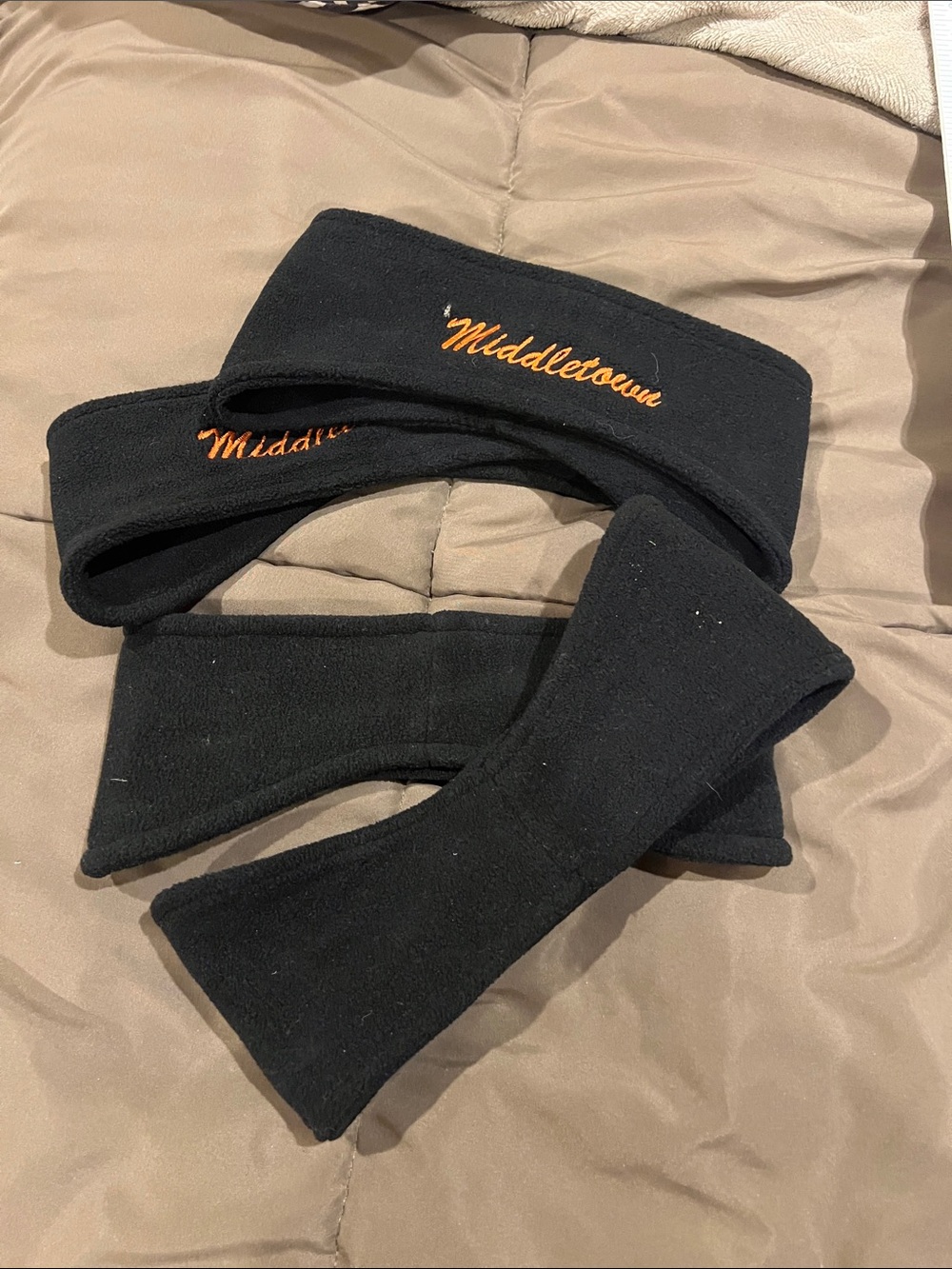 Port Authority Black Fleece Headband with Orange Embroidery